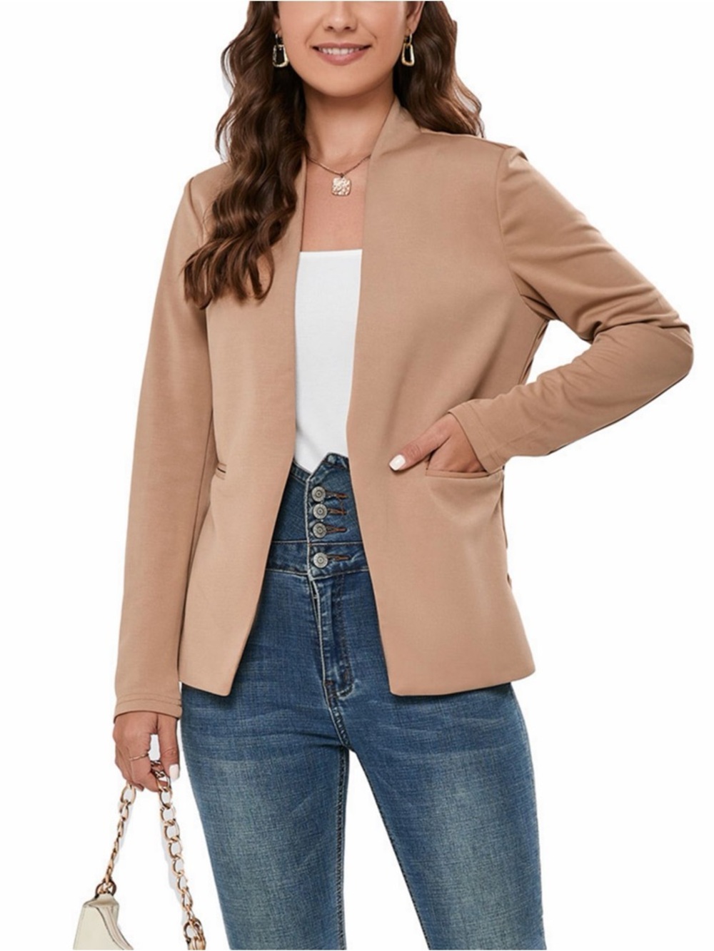 Women's Tan Open-Front Blazer